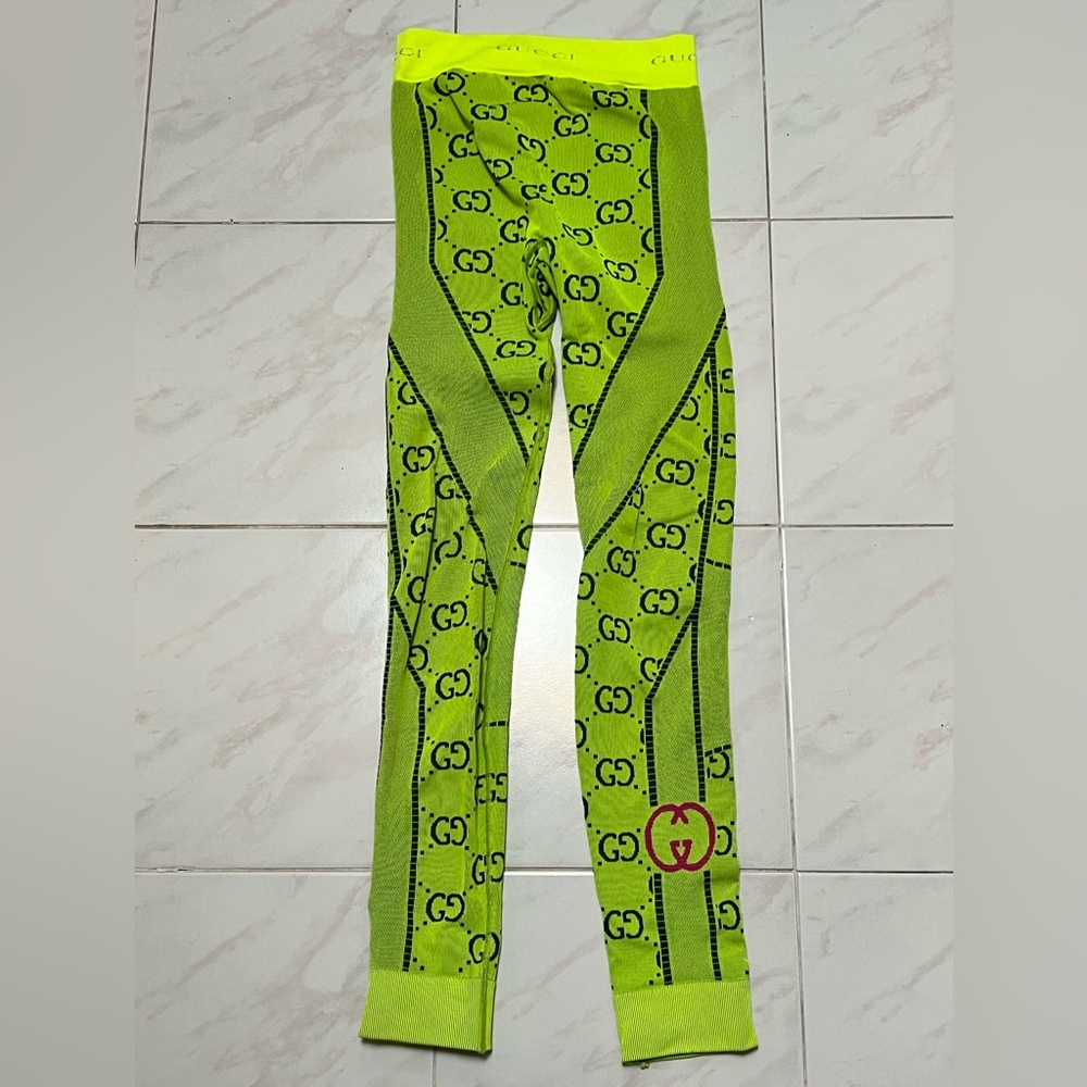 Women S GUCCI Love Parade Neon Green GG Stretchy Sports Logo Leggings Pants